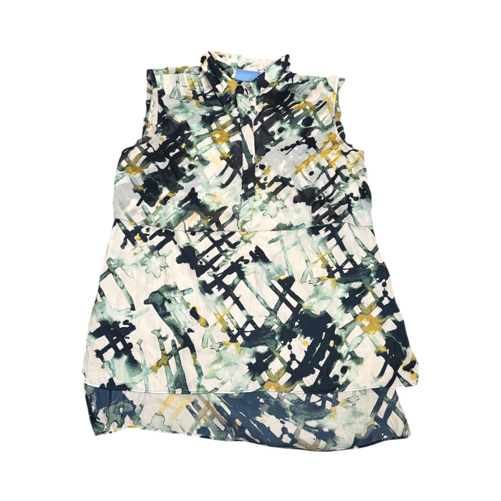 Simply Vera Vera Wang Abstract Watercolor Sleeveless Blouse PXL Navy Yellow‎